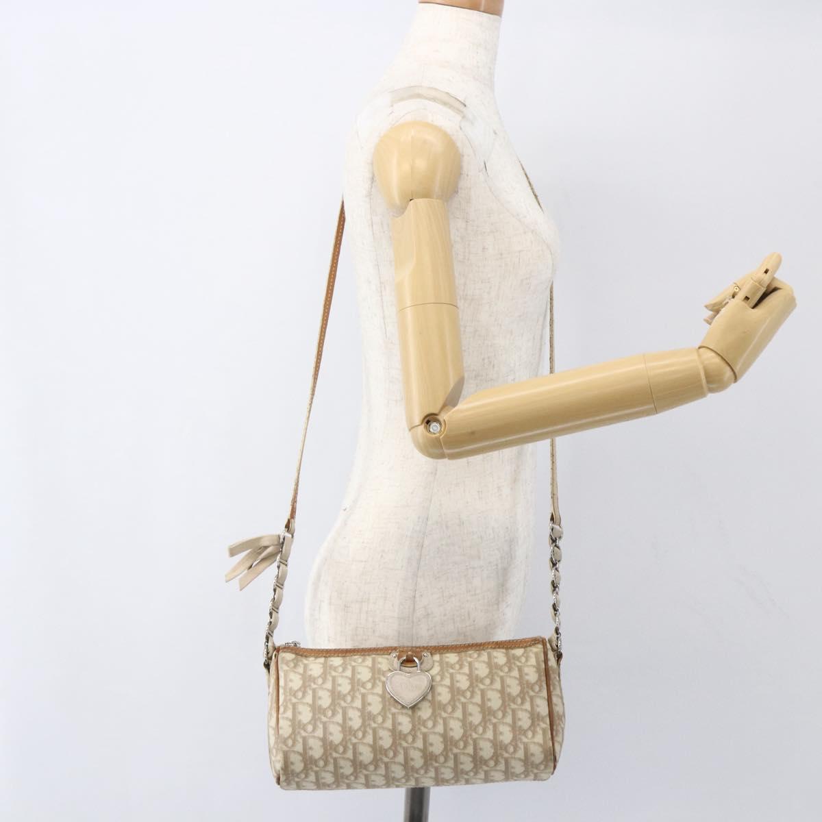 Christian Dior Trotter Canvas Shoulder Bag PVC Beige Silver Auth 162118