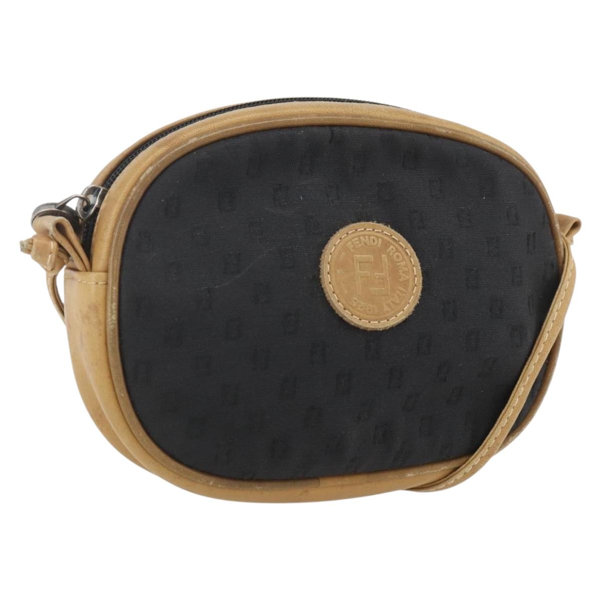 FENDI Zucchino Canvas Shoulder Bag Black Silver Auth 162122