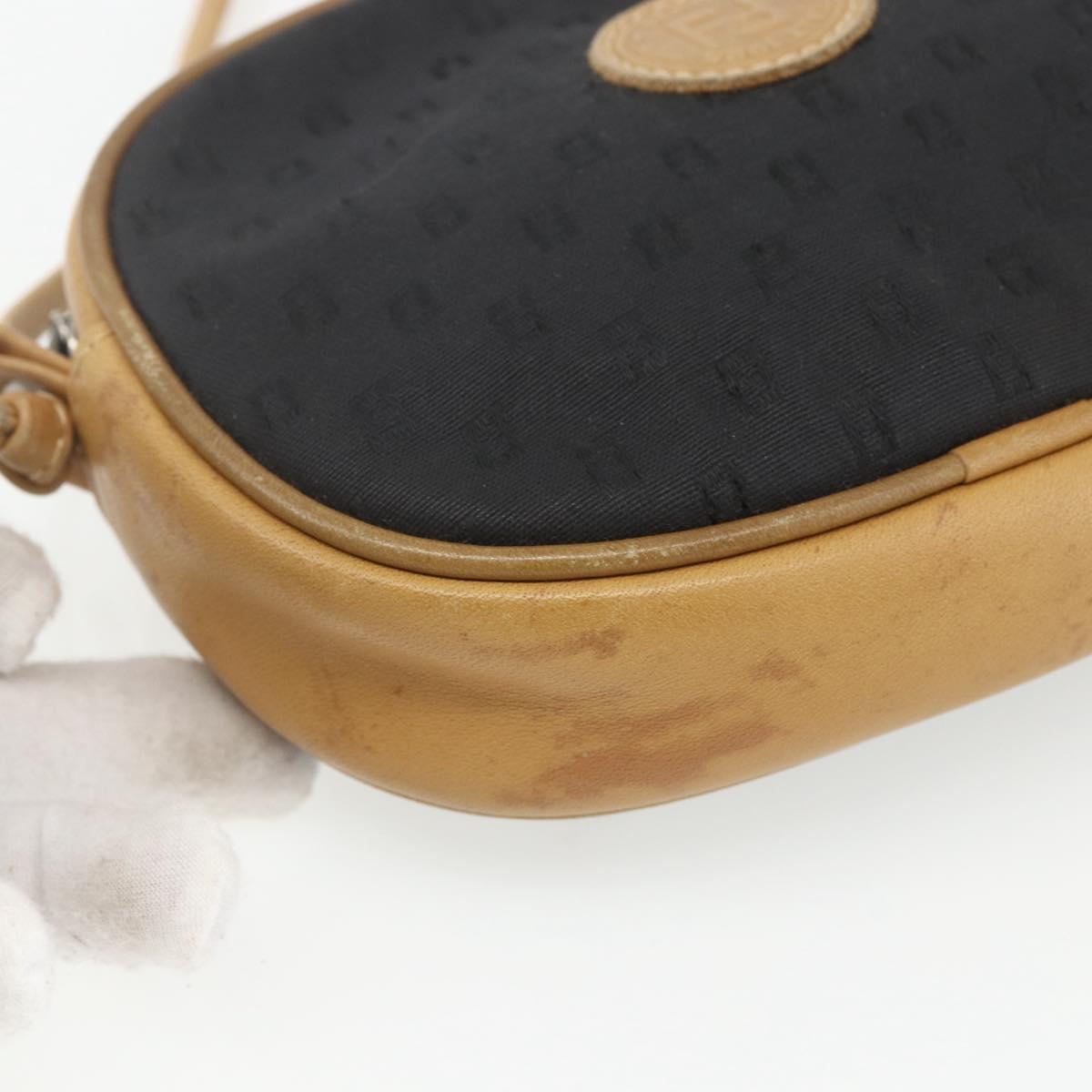 FENDI Zucchino Canvas Shoulder Bag Black Silver Auth 162122