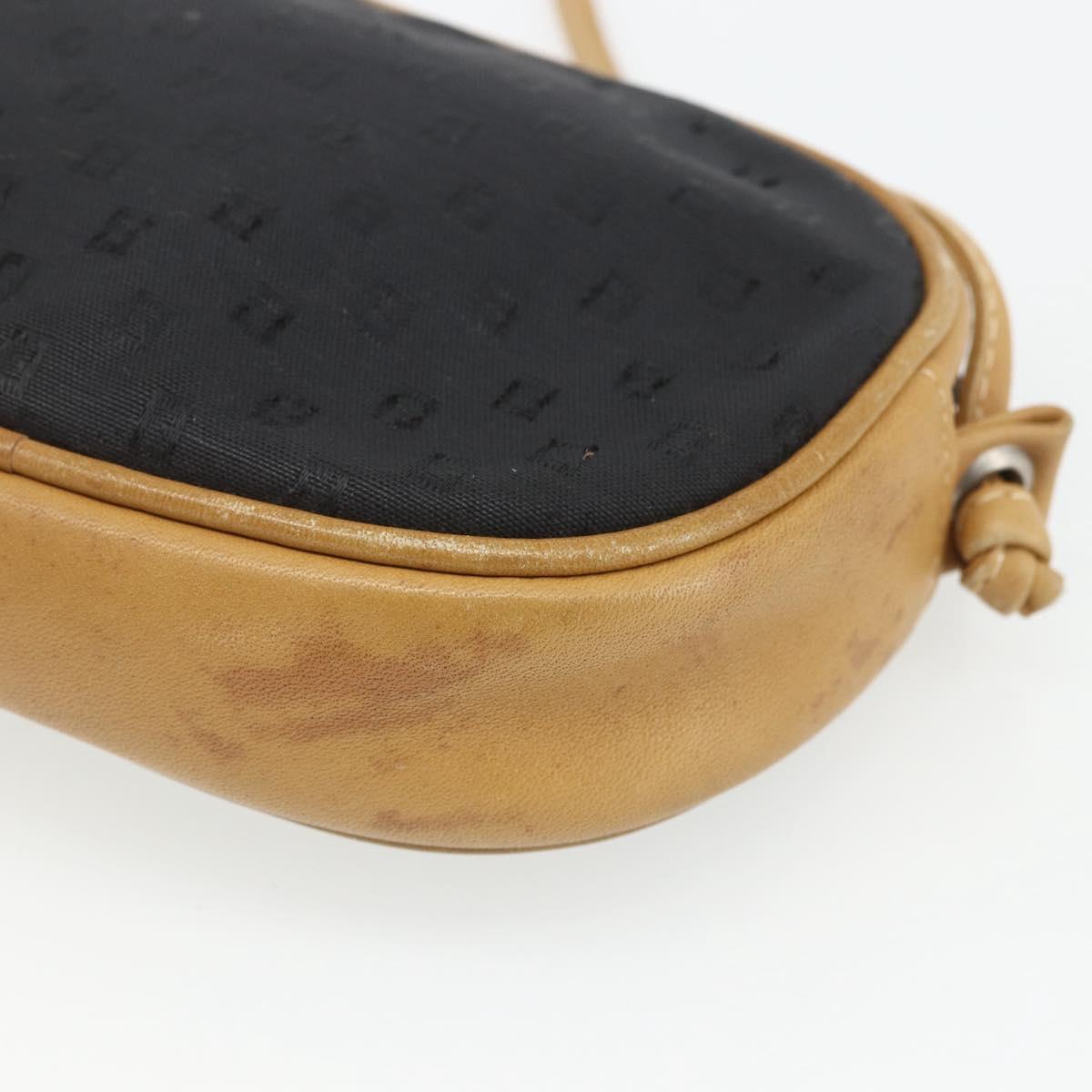 FENDI Zucchino Canvas Shoulder Bag Black Silver Auth 162122