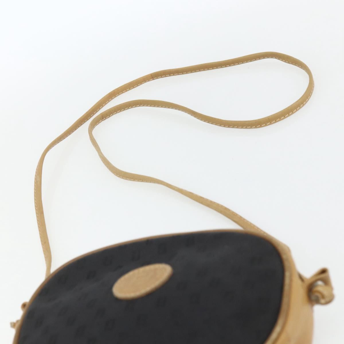 FENDI Zucchino Canvas Shoulder Bag Black Silver Auth 162122