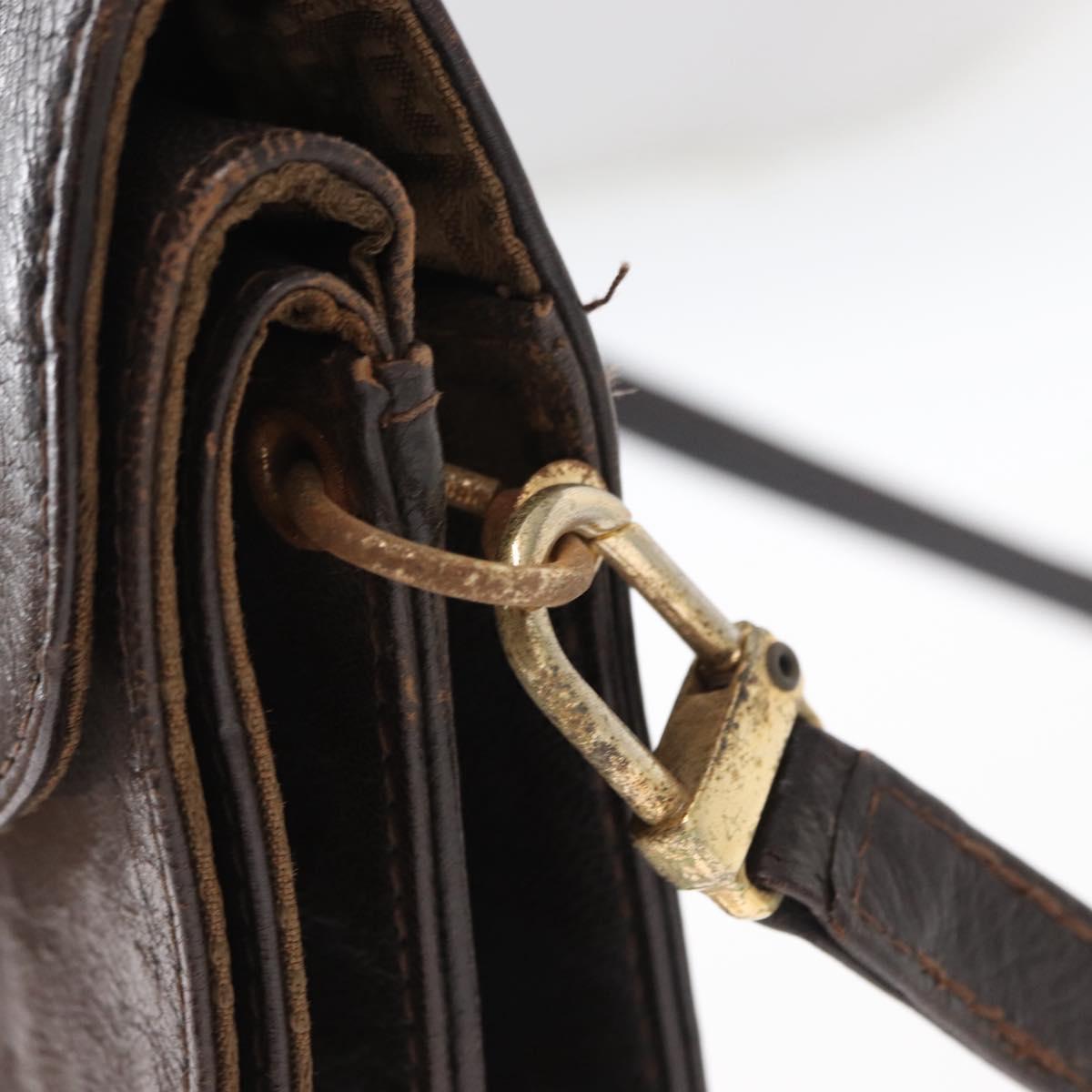 FENDI Shoulder Bag Leather Brown Gold Auth 162124