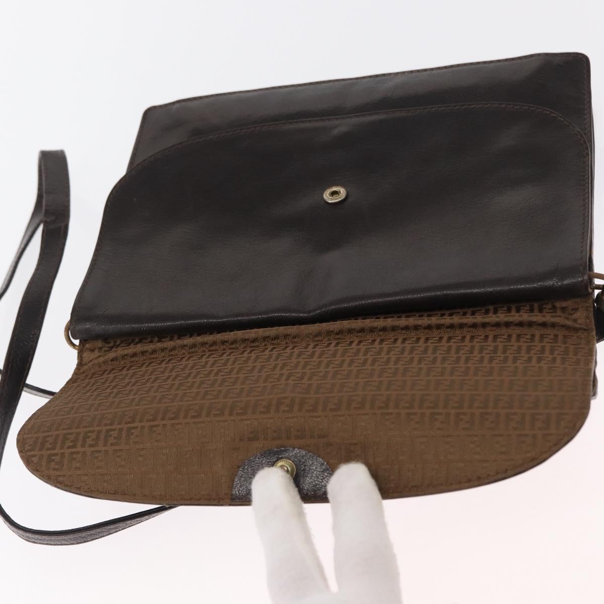 FENDI Shoulder Bag Leather Brown Gold Auth 162124