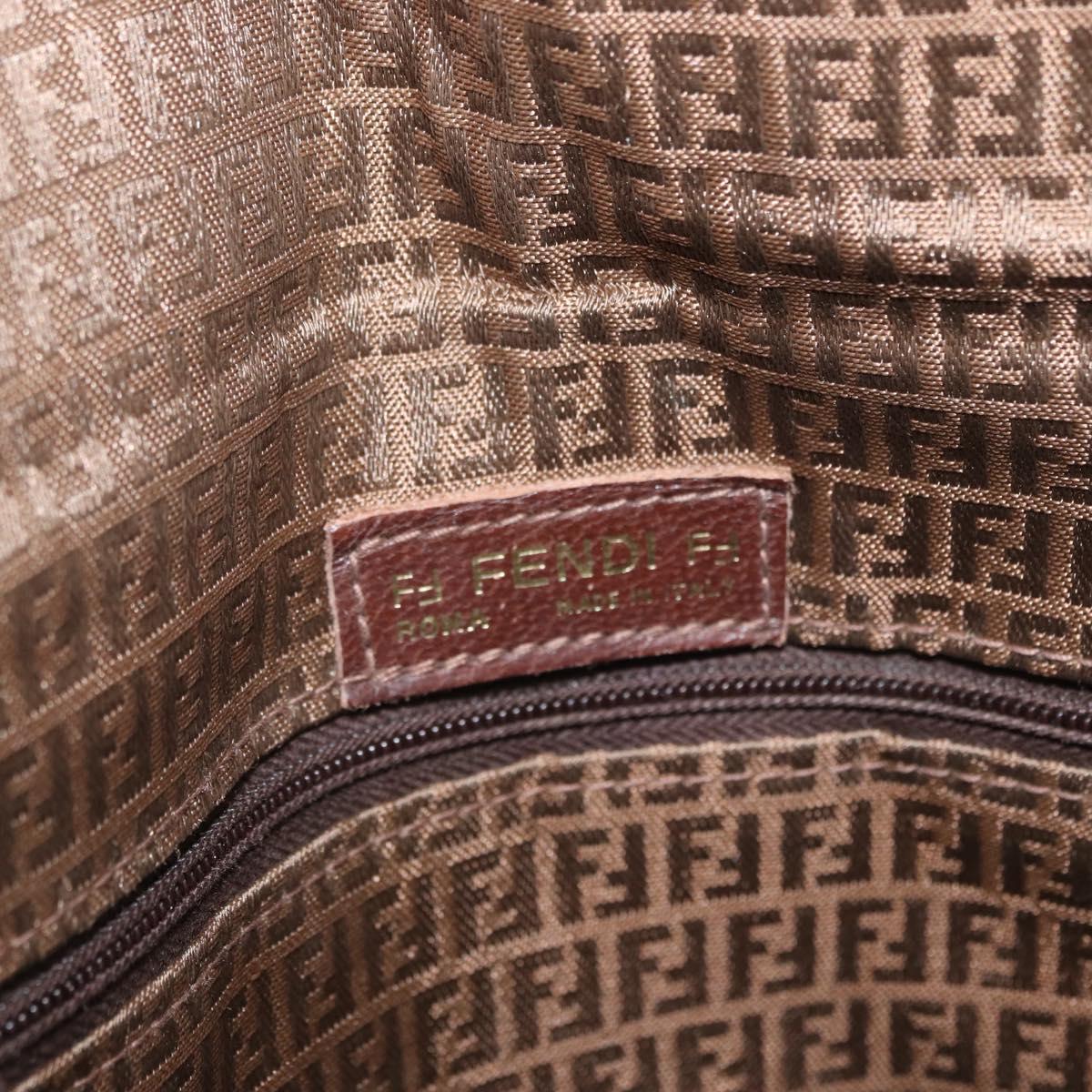 FENDI Shoulder Bag Leather Brown Gold Auth 162124