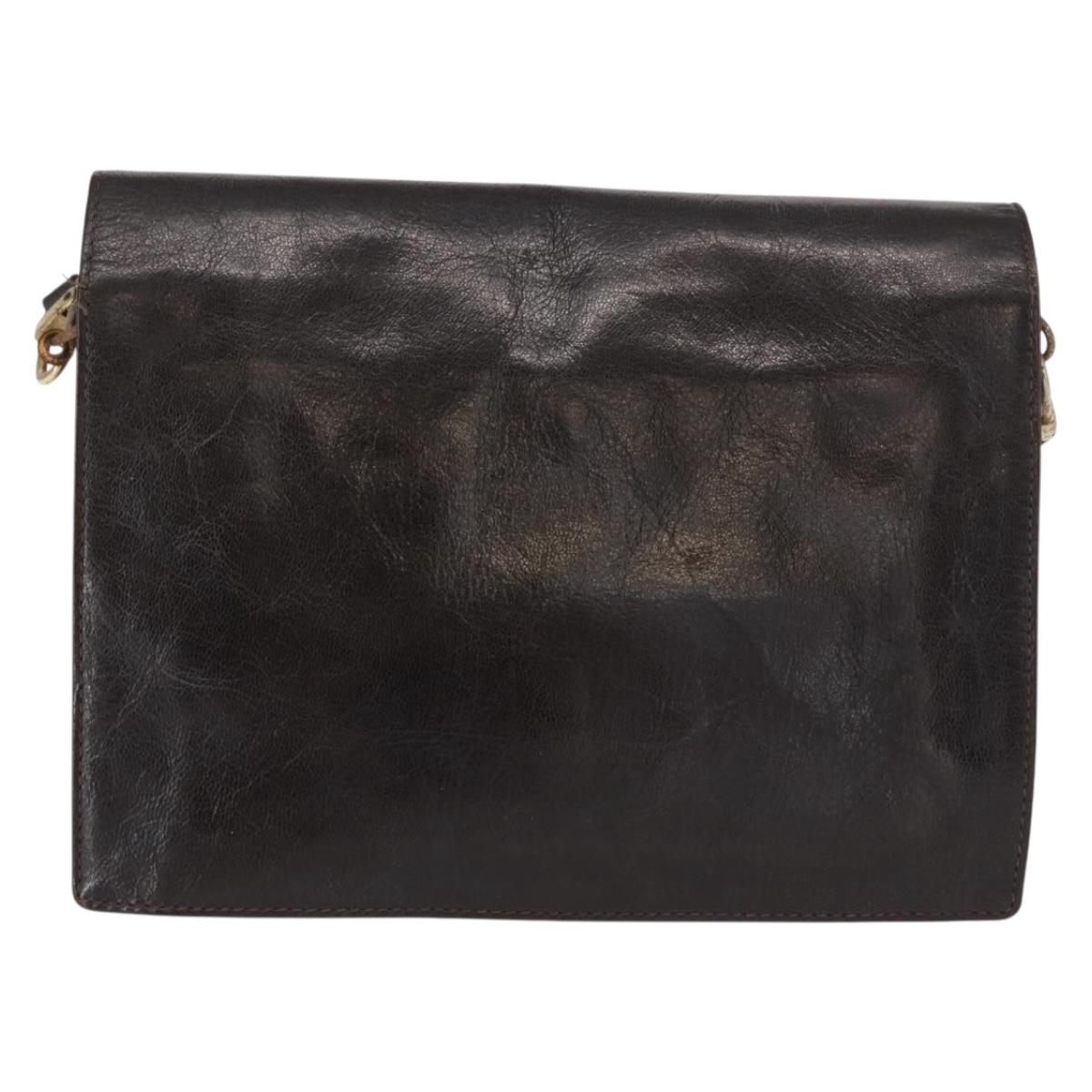 FENDI Shoulder Bag Leather Brown Gold Auth 162124