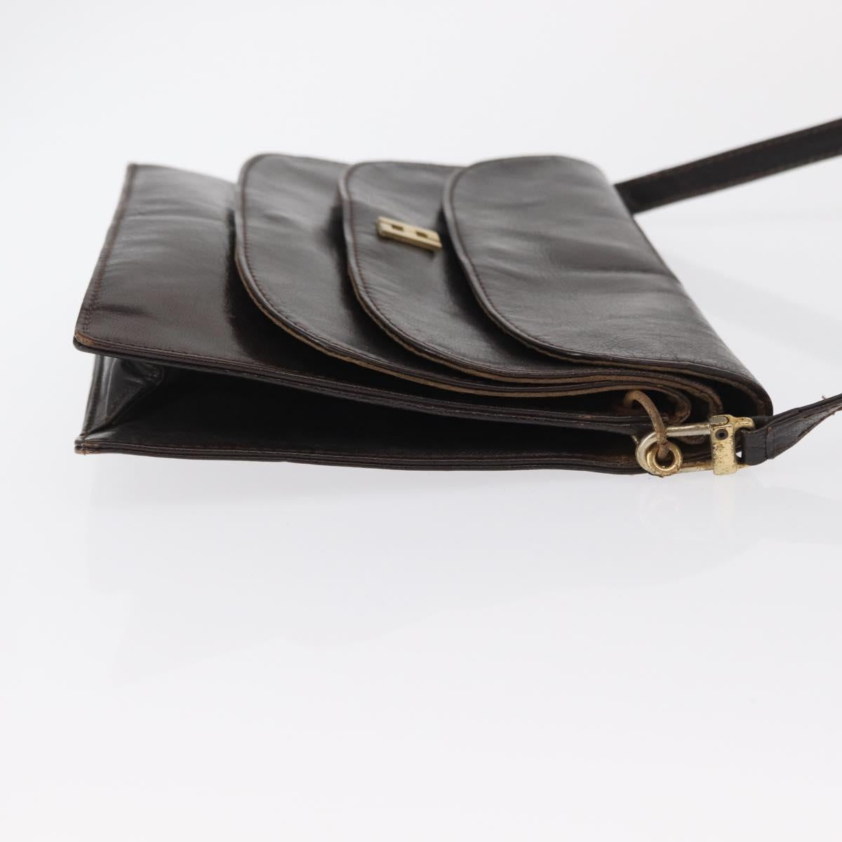 FENDI Shoulder Bag Leather Brown Gold Auth 162124