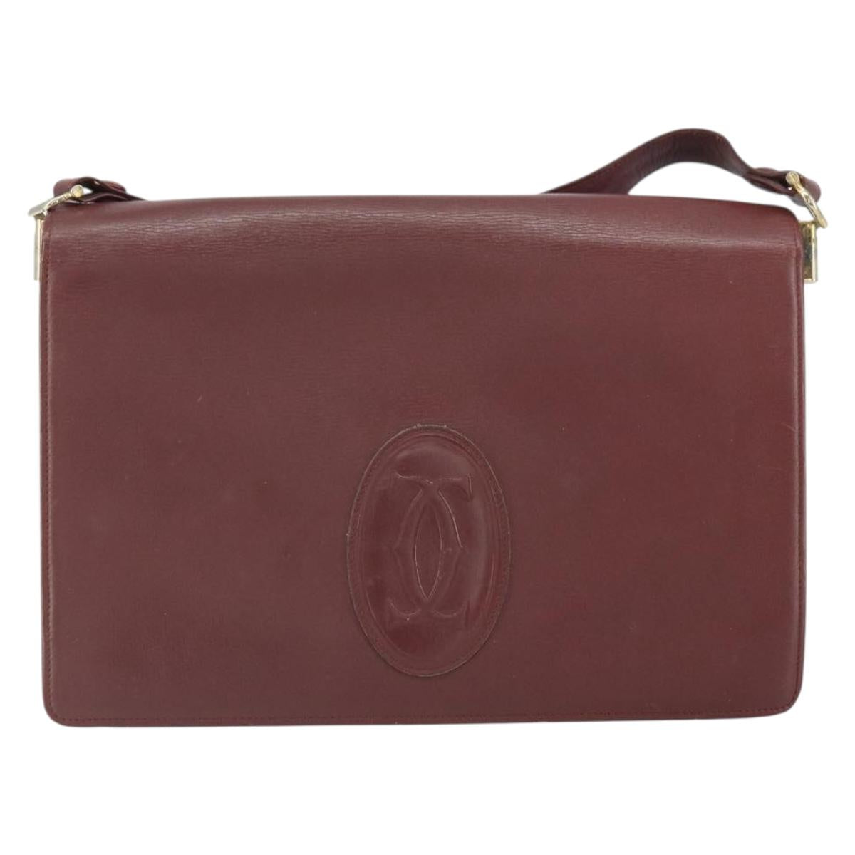 CARTIER Must Line Shoulder Bag Leather Bordeaux Gold Auth 162125