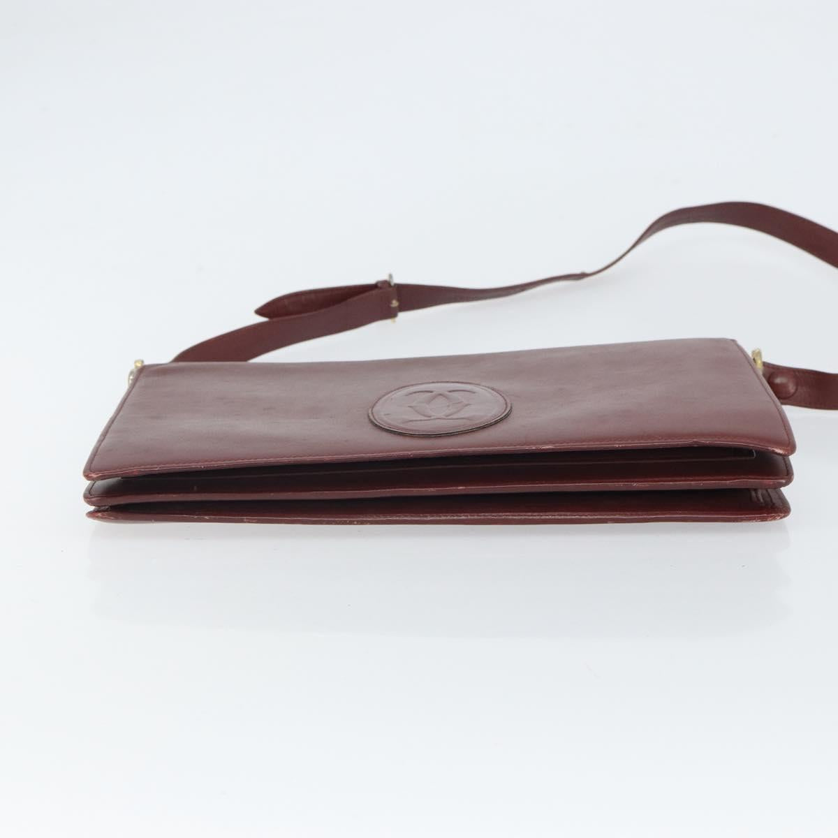 CARTIER Must Line Shoulder Bag Leather Bordeaux Gold Auth 162125