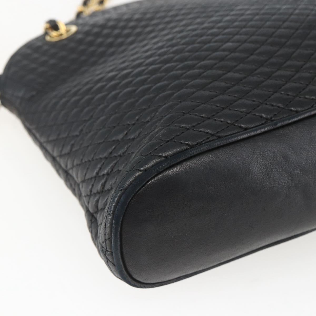 BALLY Chain Shoulder Bag Leather Navy Gold Auth 162126