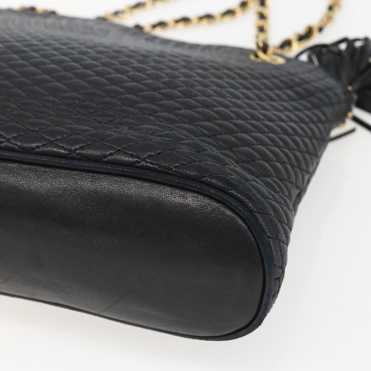 BALLY Chain Shoulder Bag Leather Navy Gold Auth 162126