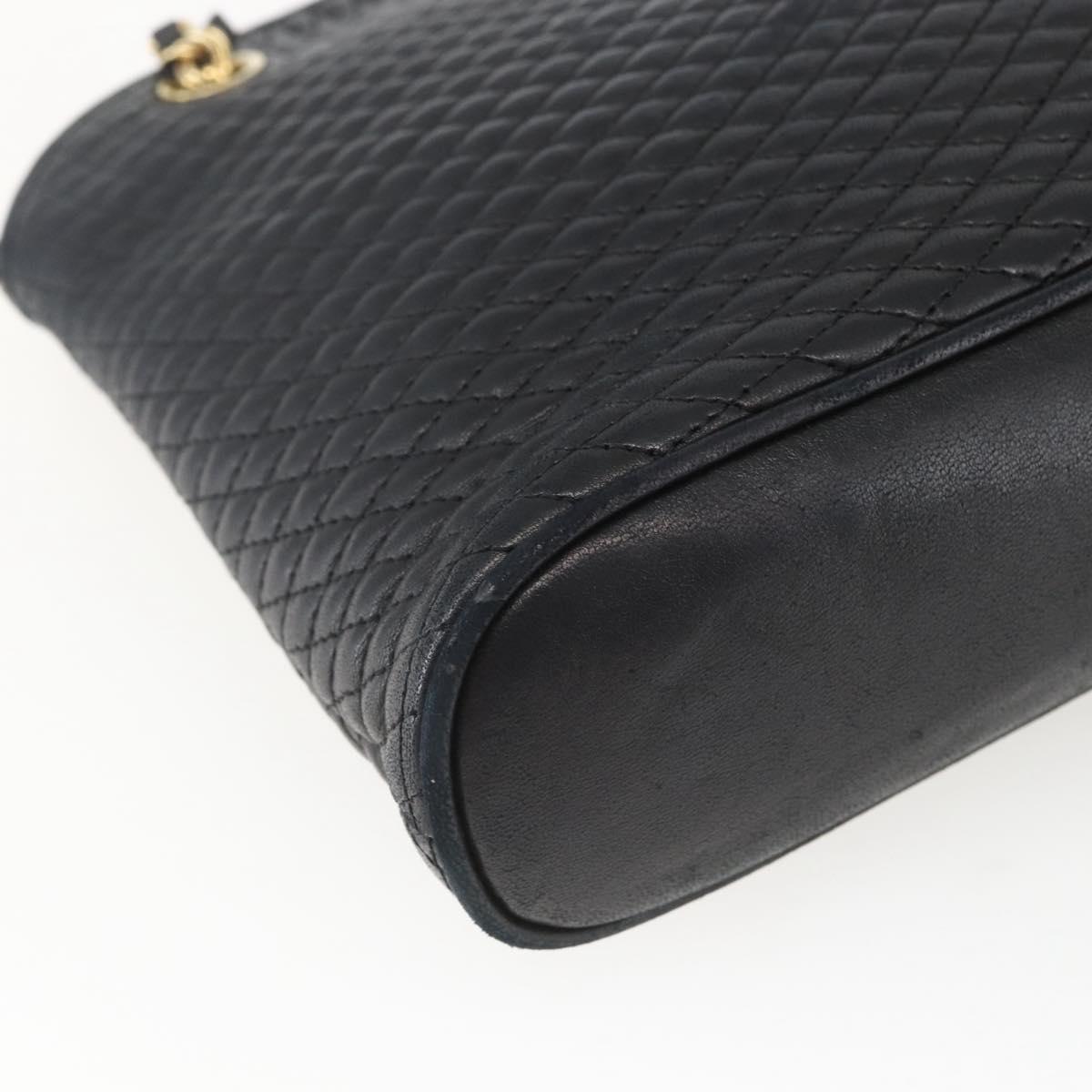 BALLY Chain Shoulder Bag Leather Navy Gold Auth 162126