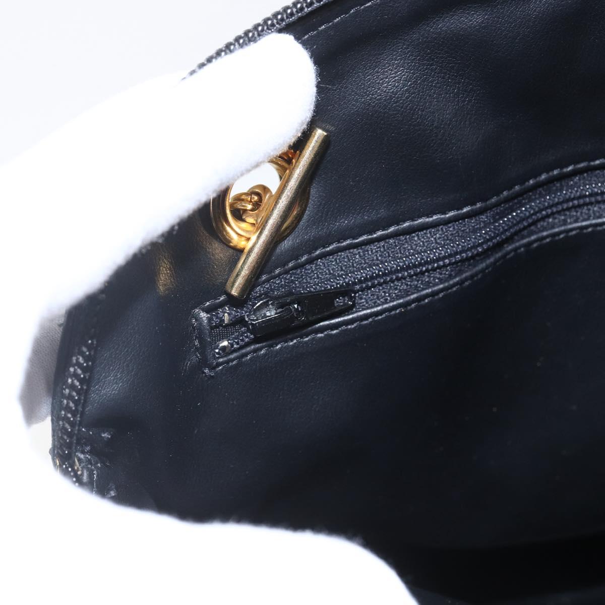 BALLY Chain Shoulder Bag Leather Navy Gold Auth 162126