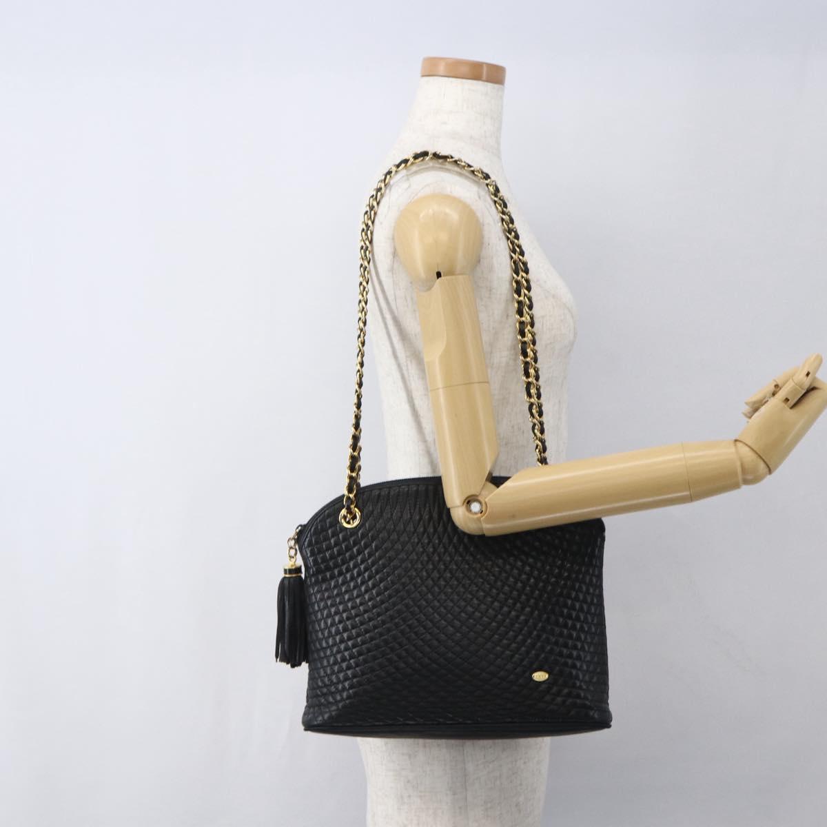 BALLY Chain Shoulder Bag Leather Navy Gold Auth 162126