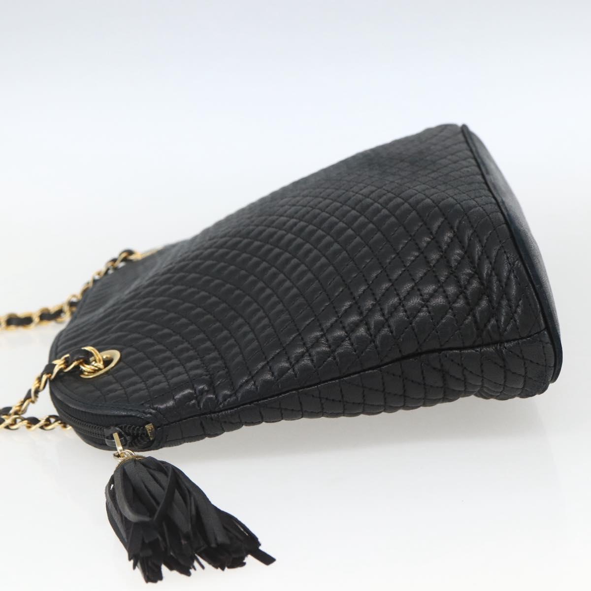 BALLY Chain Shoulder Bag Leather Navy Gold Auth 162126