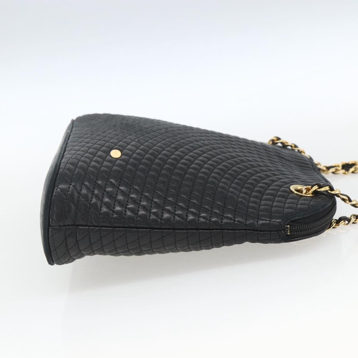 BALLY Chain Shoulder Bag Leather Navy Gold Auth 162126