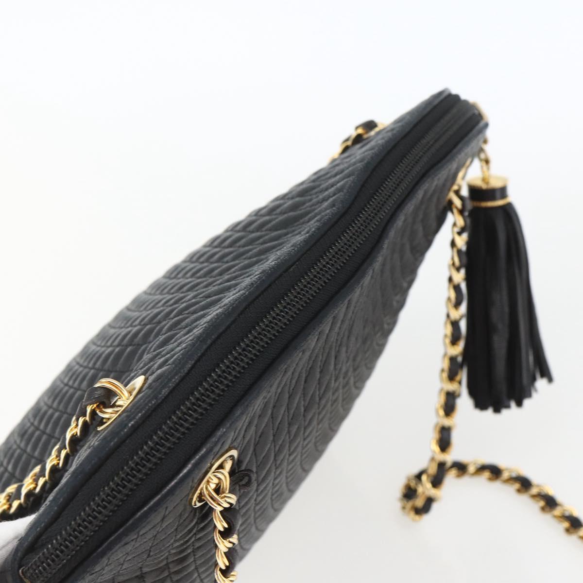 BALLY Chain Shoulder Bag Leather Navy Gold Auth 162126