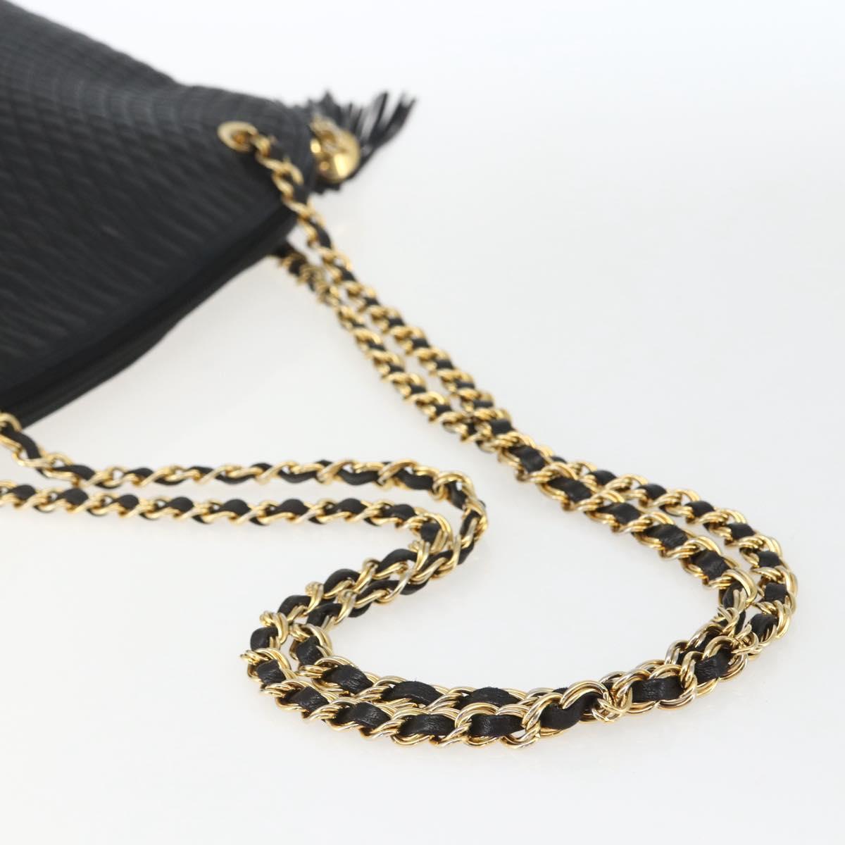BALLY Chain Shoulder Bag Leather Navy Gold Auth 162126