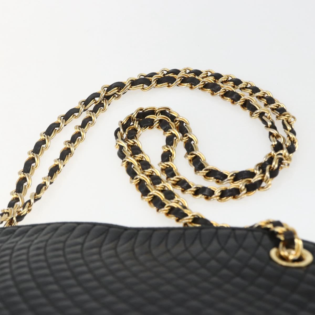 BALLY Chain Shoulder Bag Leather Navy Gold Auth 162126
