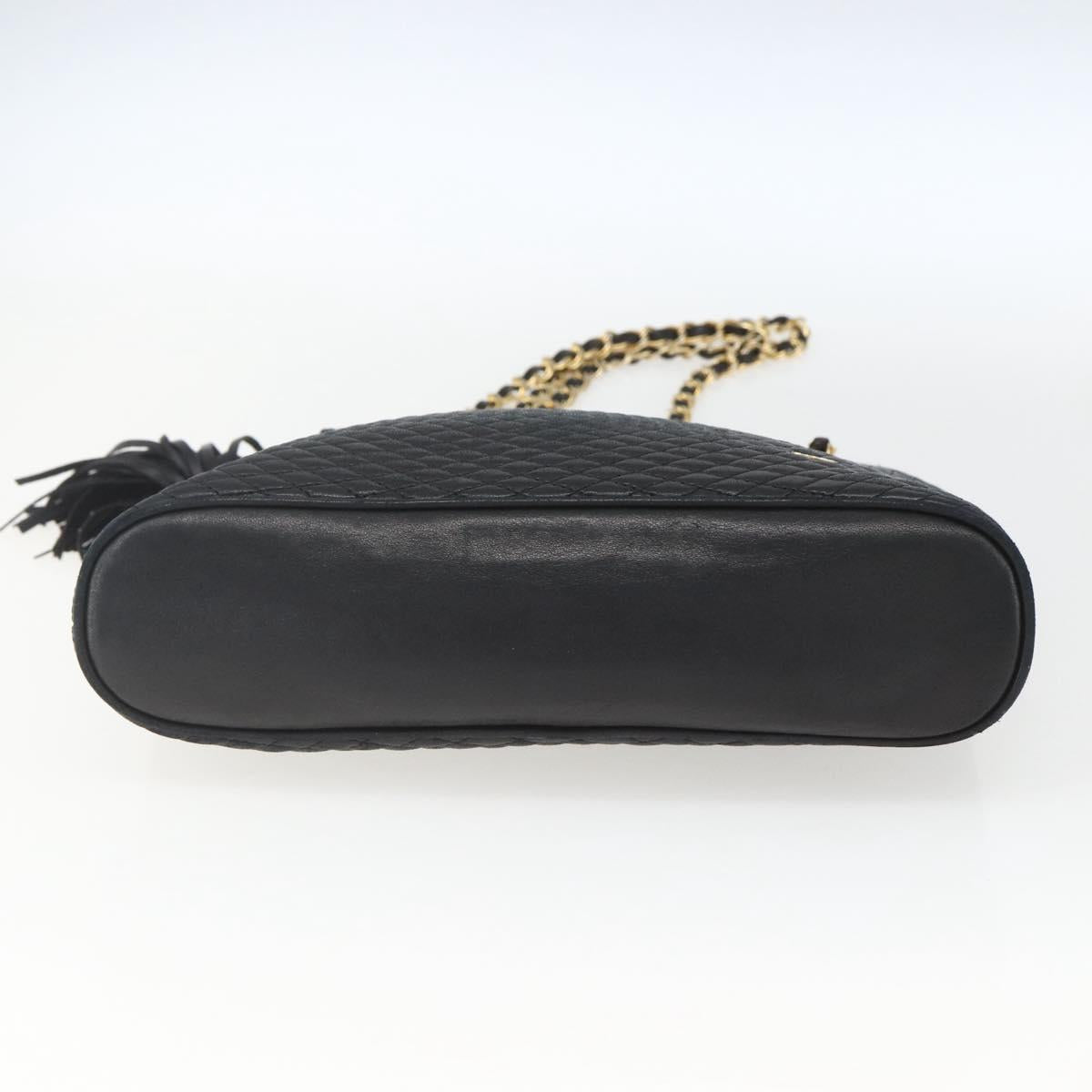 BALLY Chain Shoulder Bag Leather Navy Gold Auth 162126