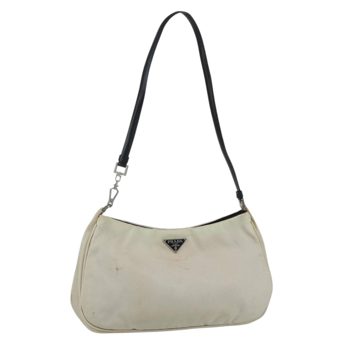 PRADA Shoulder Bag Nylon Beige Silver Auth 162128
