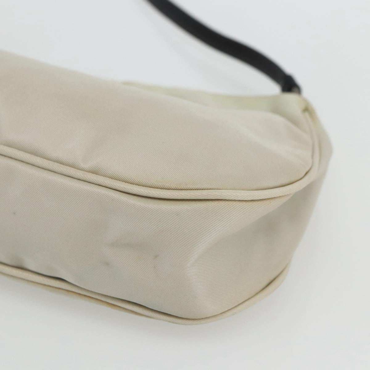 PRADA Shoulder Bag Nylon Beige Silver Auth 162128