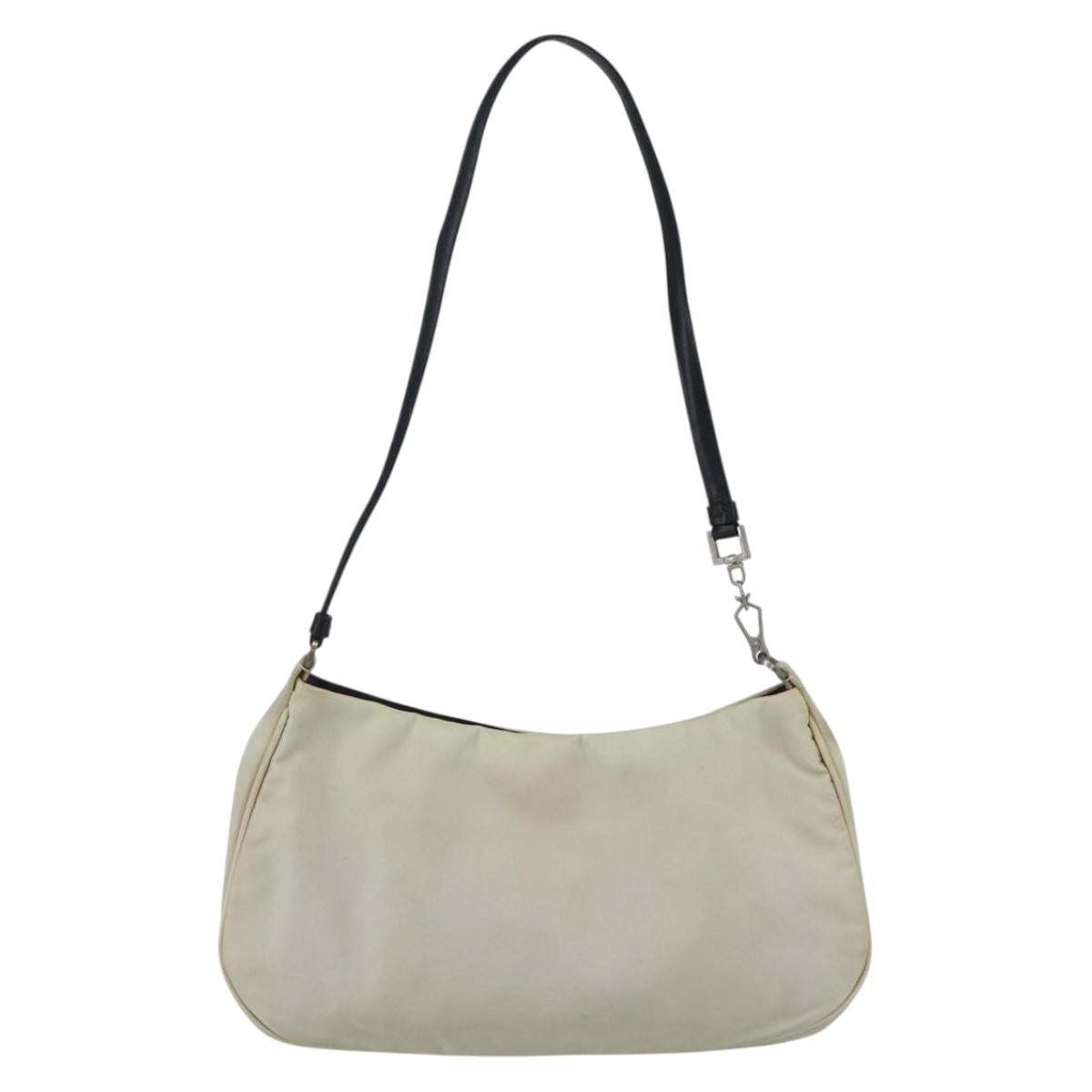 PRADA Shoulder Bag Nylon Beige Silver Auth 162128
