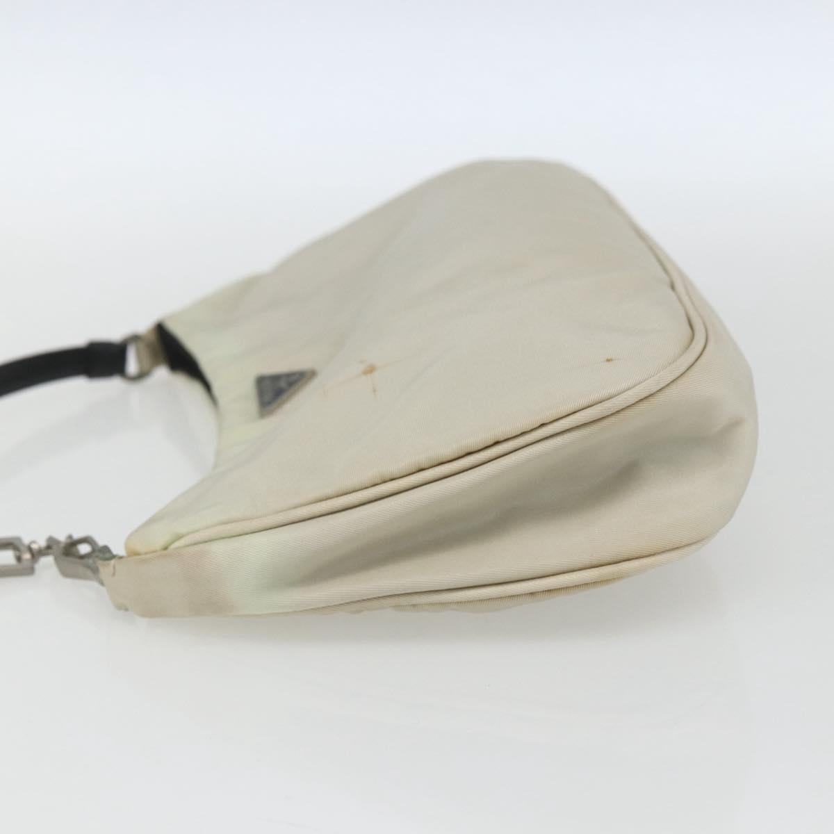 PRADA Shoulder Bag Nylon Beige Silver Auth 162128