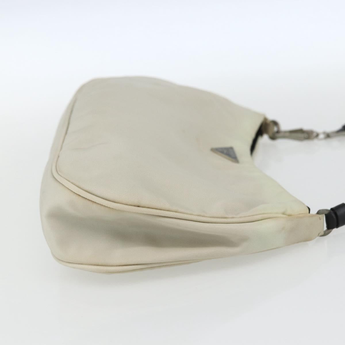 PRADA Shoulder Bag Nylon Beige Silver Auth 162128
