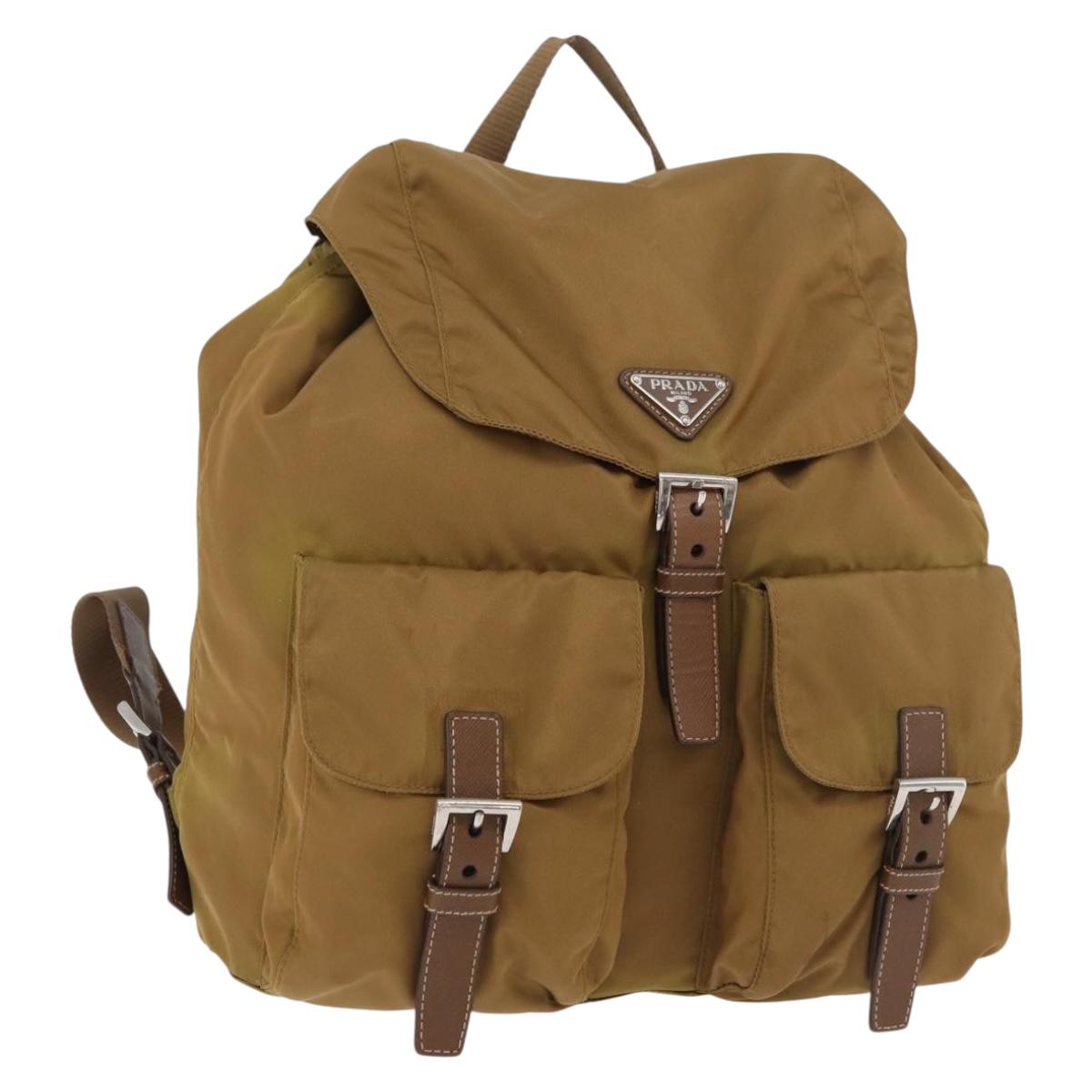 PRADA Backpack Nylon Beige Silver Auth 162129