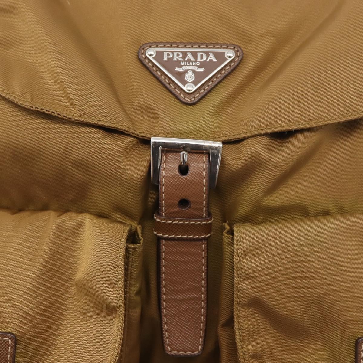 PRADA Backpack Nylon Beige Silver Auth 162129