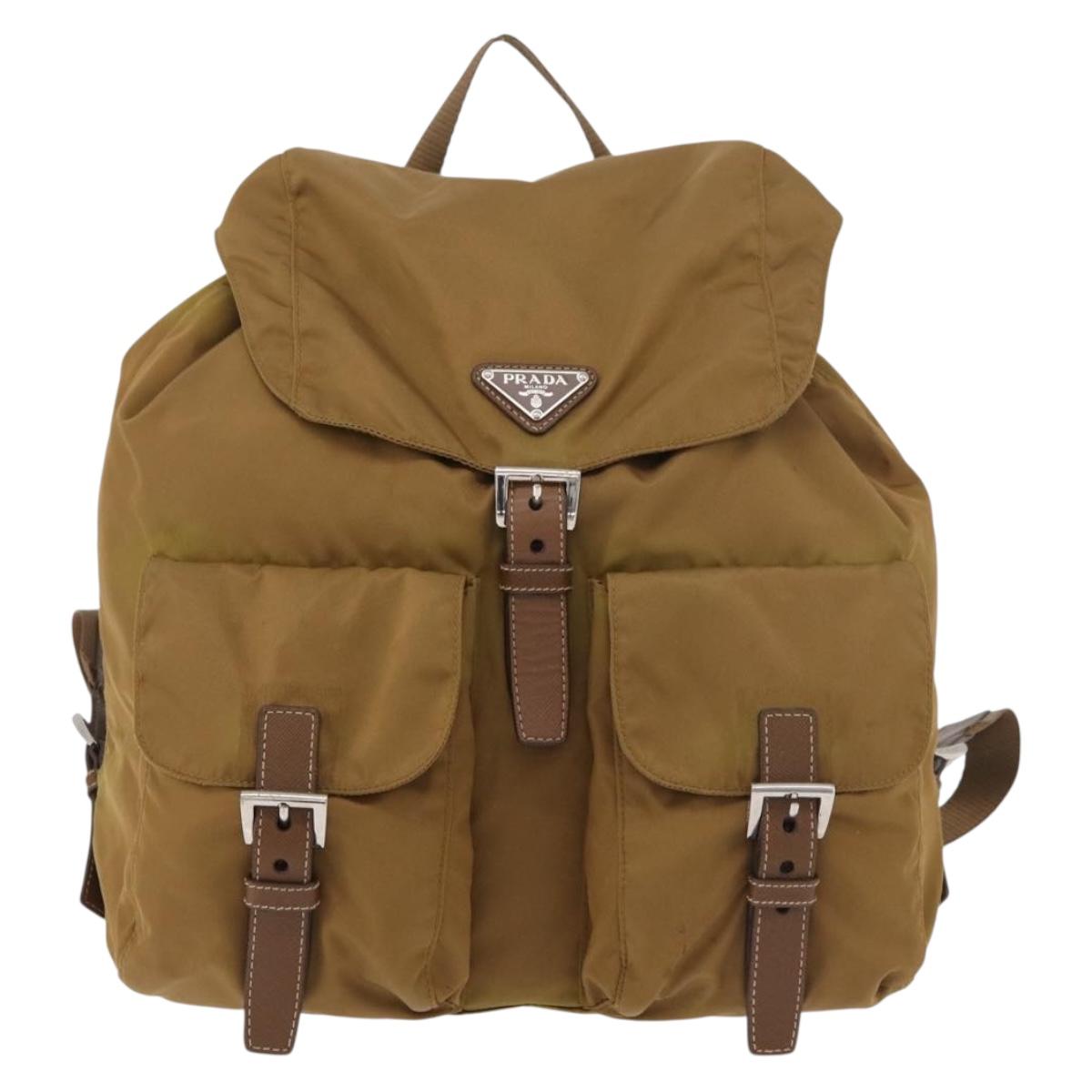 PRADA Backpack Nylon Beige Silver Auth 162129