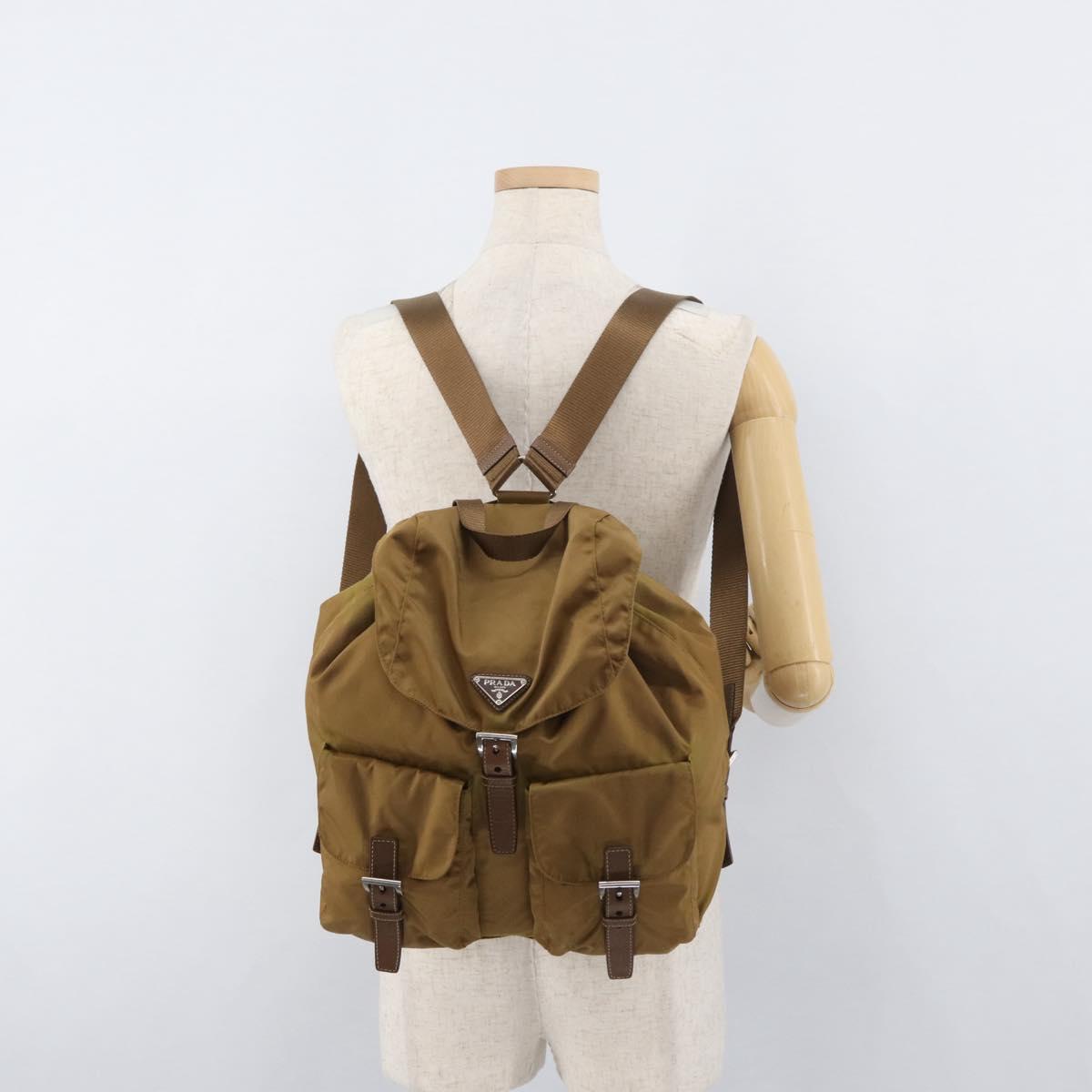 PRADA Backpack Nylon Beige Silver Auth 162129