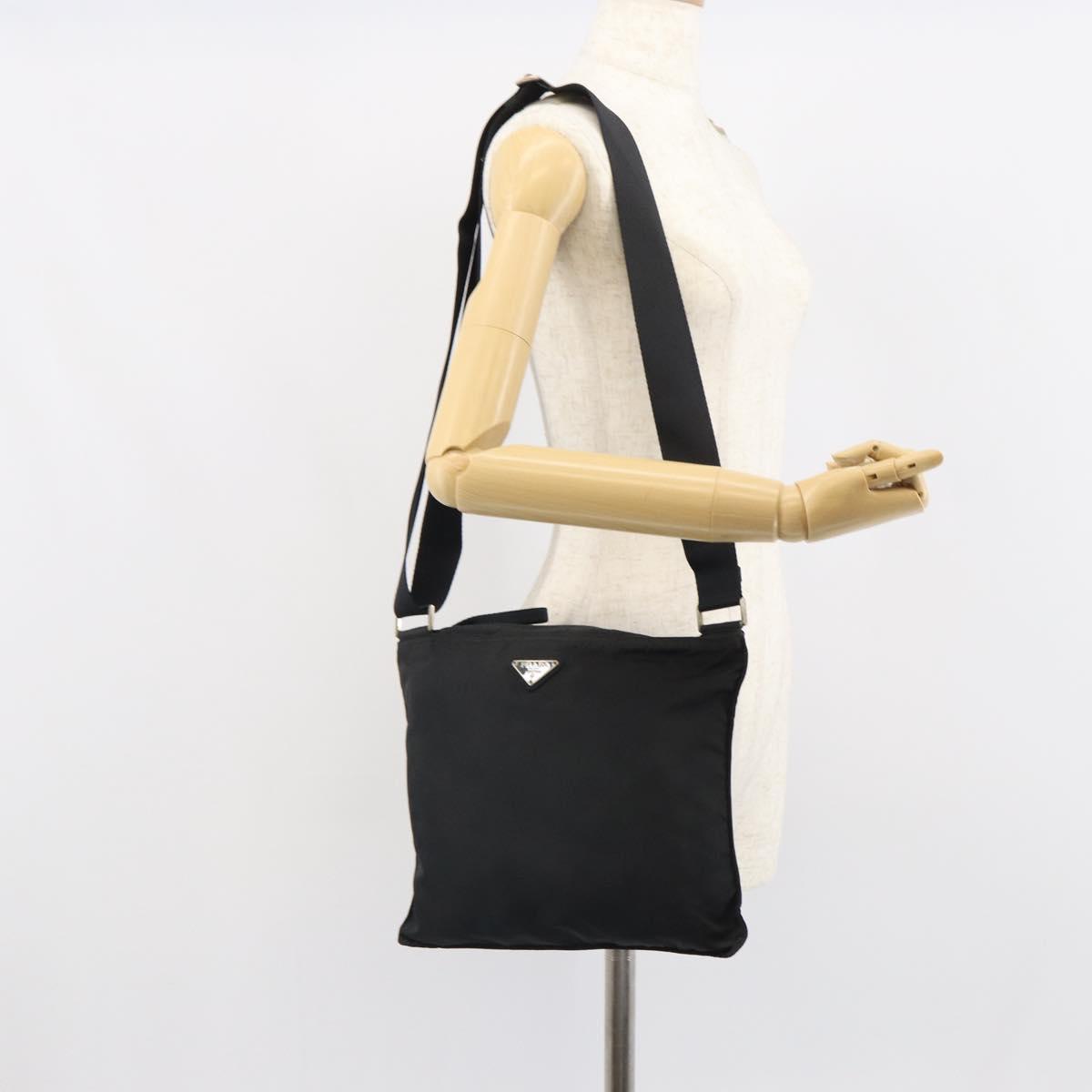 PRADA Shoulder Bag Nylon Black Silver Auth 162132