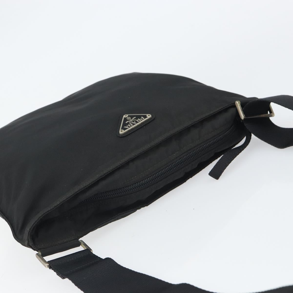 PRADA Shoulder Bag Nylon Black Silver Auth 162132