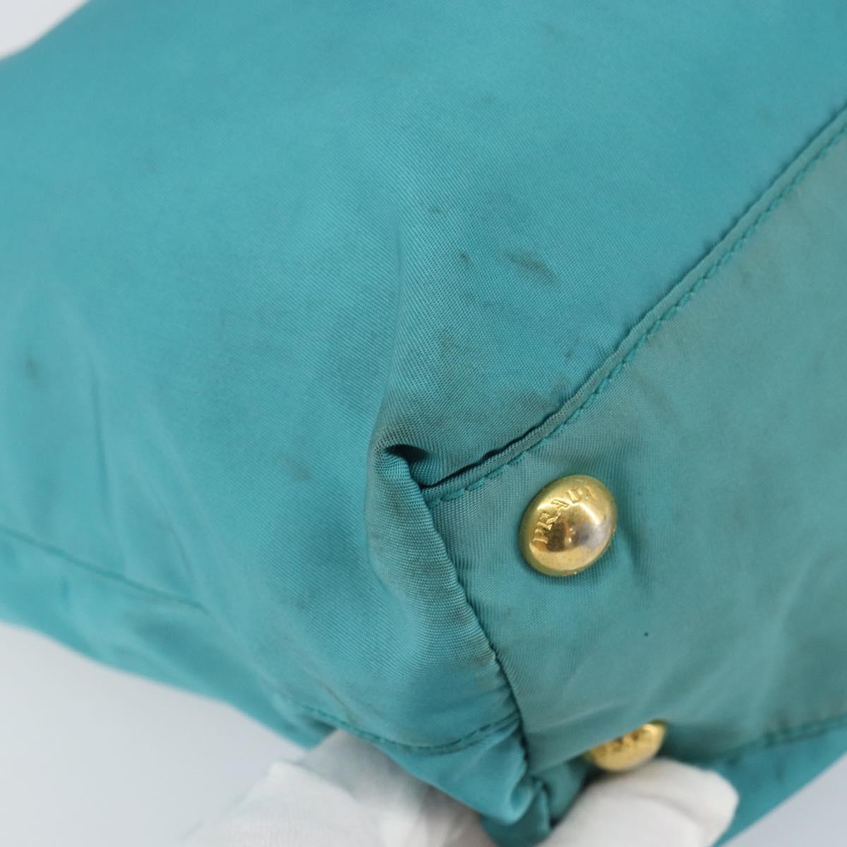 PRADA Hand Bag Nylon Turquoise Blue Gold Auth 162138