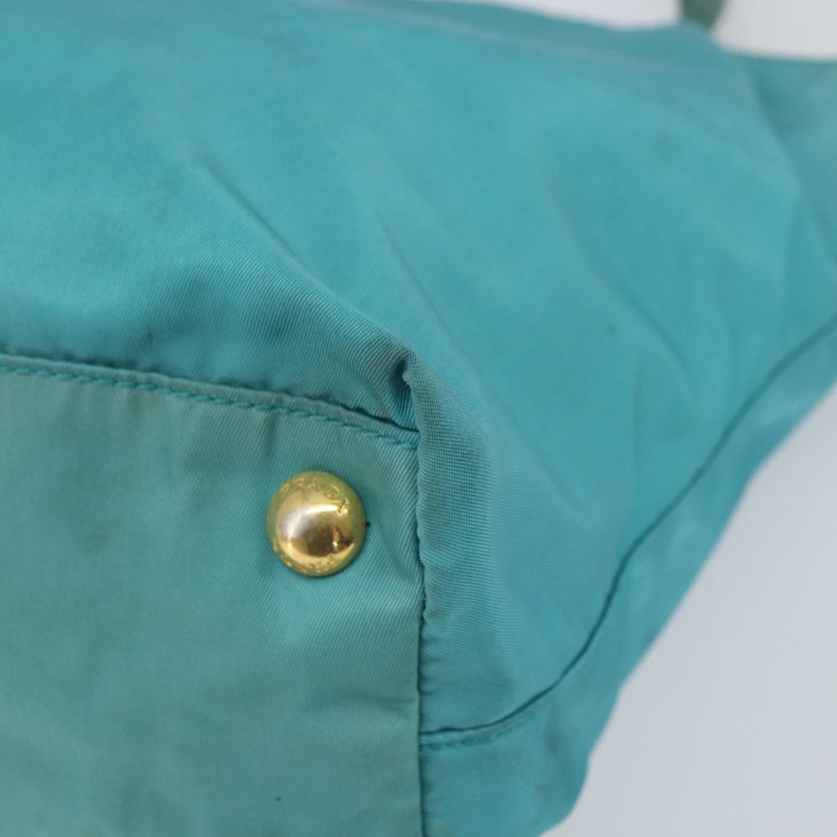 PRADA Hand Bag Nylon Turquoise Blue Gold Auth 162138