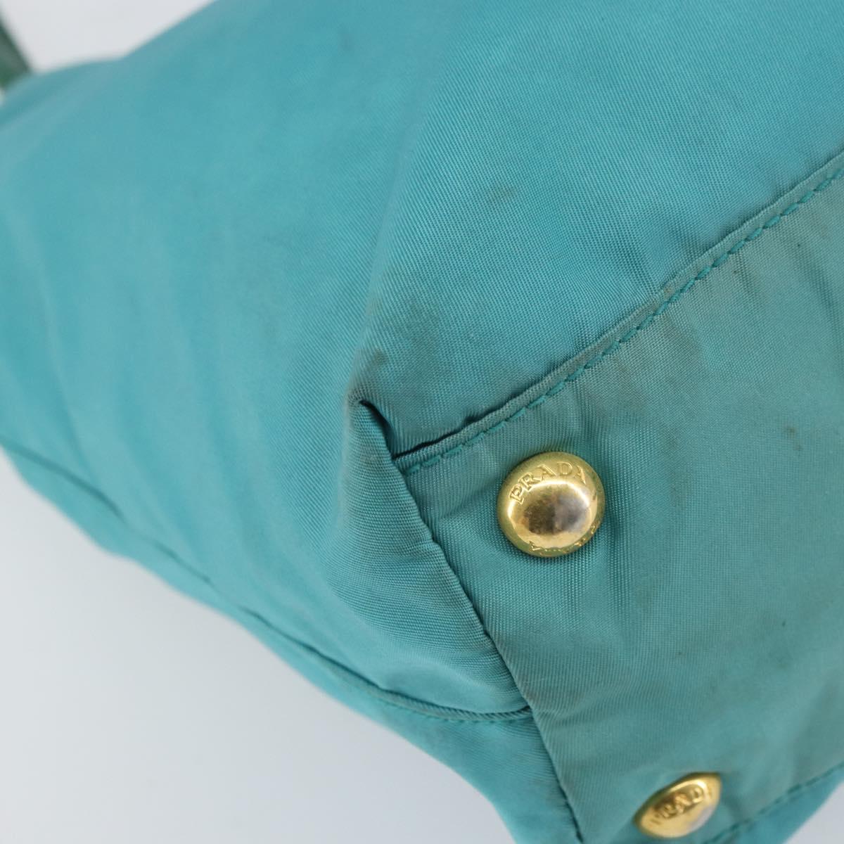 PRADA Hand Bag Nylon Turquoise Blue Gold Auth 162138