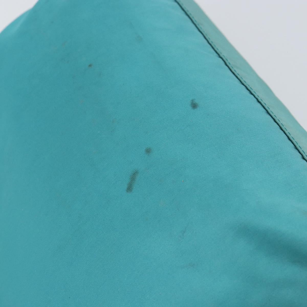 PRADA Hand Bag Nylon Turquoise Blue Gold Auth 162138