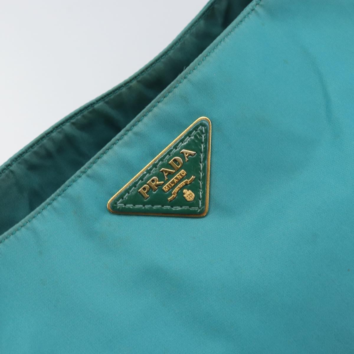PRADA Hand Bag Nylon Turquoise Blue Gold Auth 162138