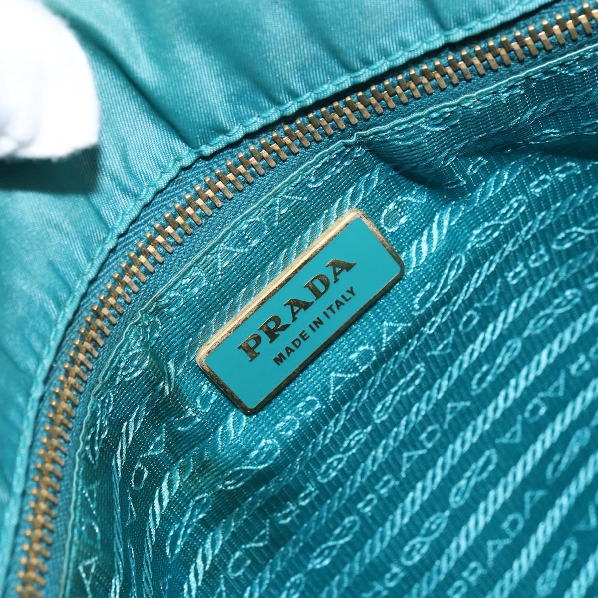 PRADA Hand Bag Nylon Turquoise Blue Gold Auth 162138