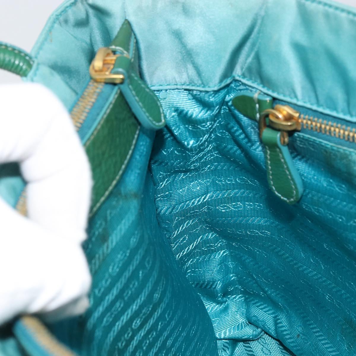 PRADA Hand Bag Nylon Turquoise Blue Gold Auth 162138