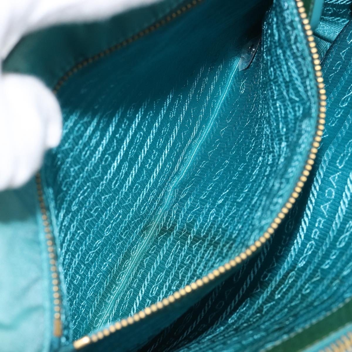 PRADA Hand Bag Nylon Turquoise Blue Gold Auth 162138