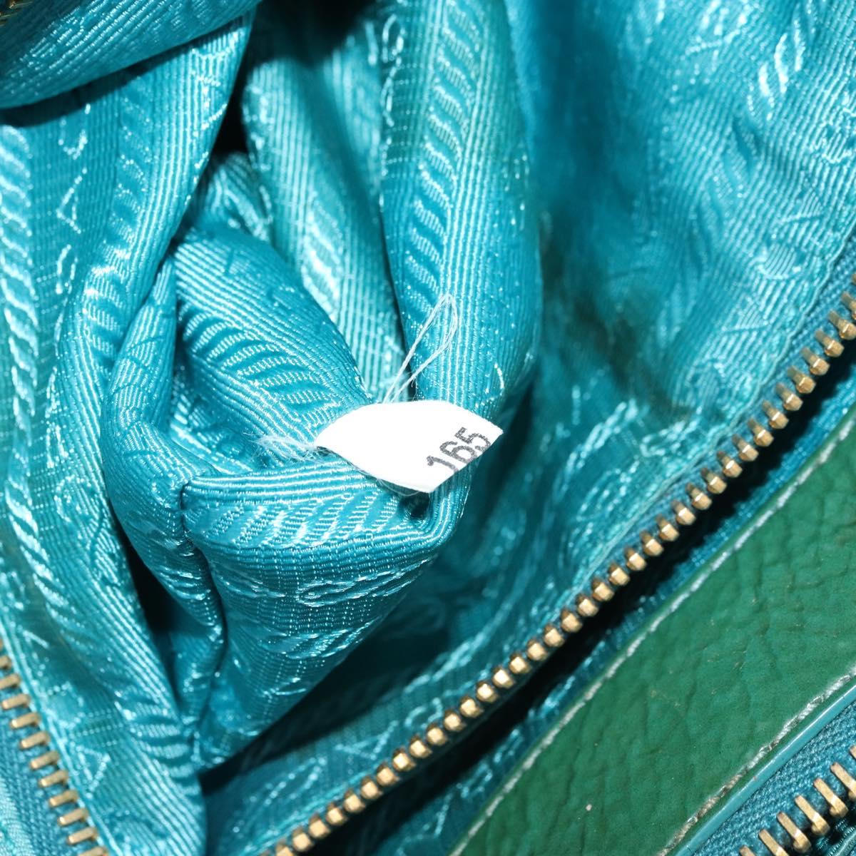 PRADA Hand Bag Nylon Turquoise Blue Gold Auth 162138
