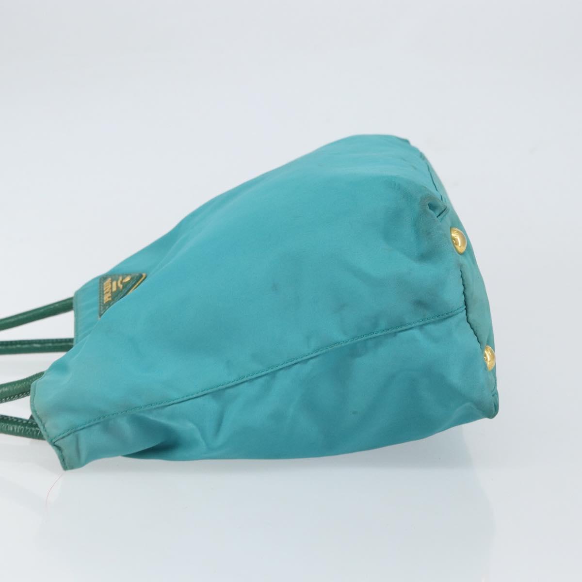 PRADA Hand Bag Nylon Turquoise Blue Gold Auth 162138