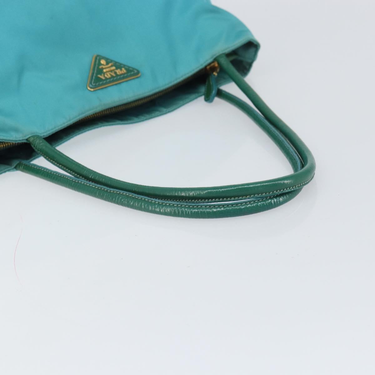 PRADA Hand Bag Nylon Turquoise Blue Gold Auth 162138