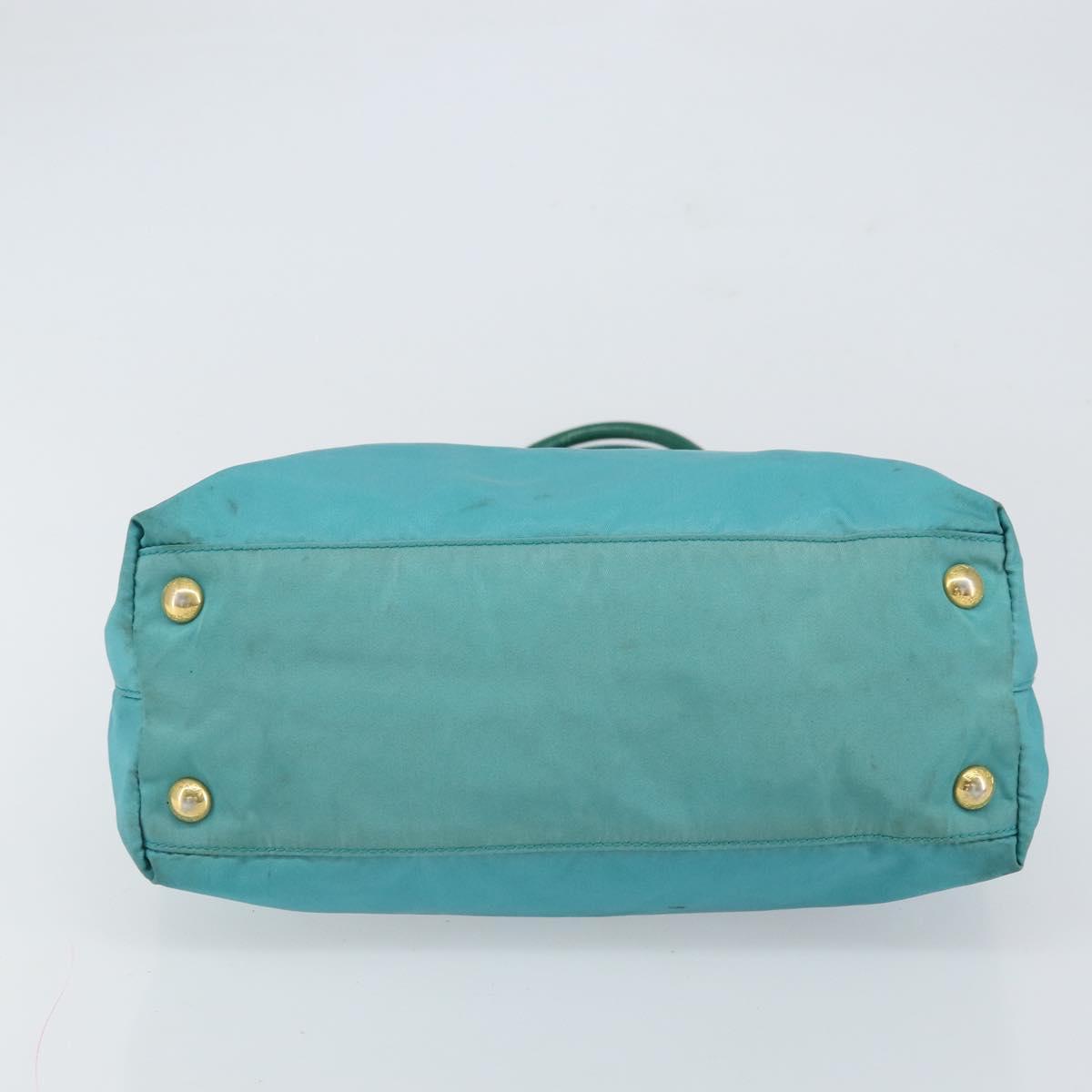 PRADA Hand Bag Nylon Turquoise Blue Gold Auth 162138