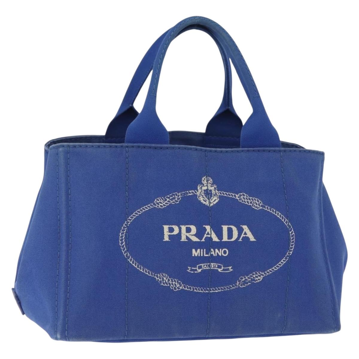 PRADA Canapa MM Hand Bag Canvas Blue Gold Auth 162140