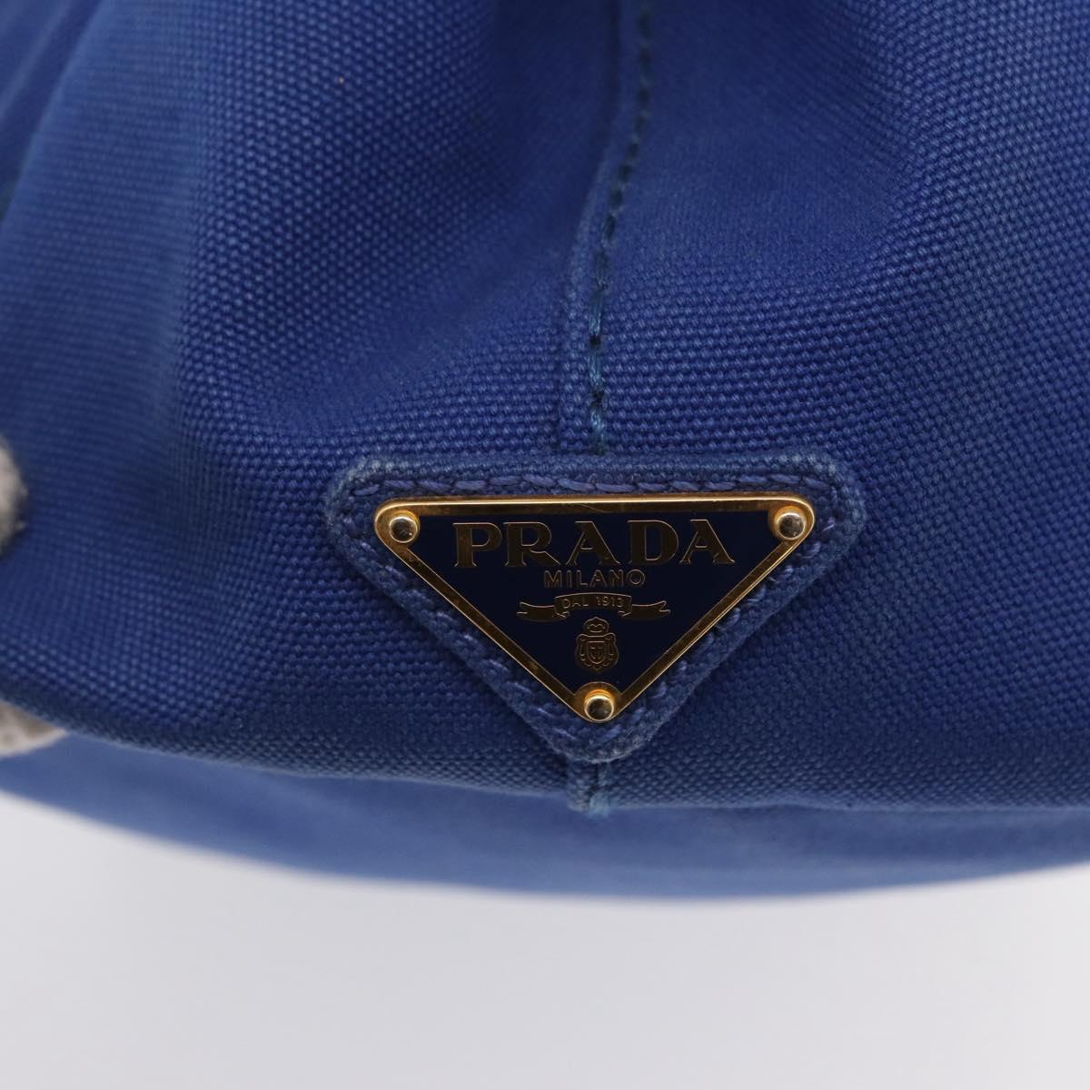 PRADA Canapa MM Hand Bag Canvas Blue Gold Auth 162140