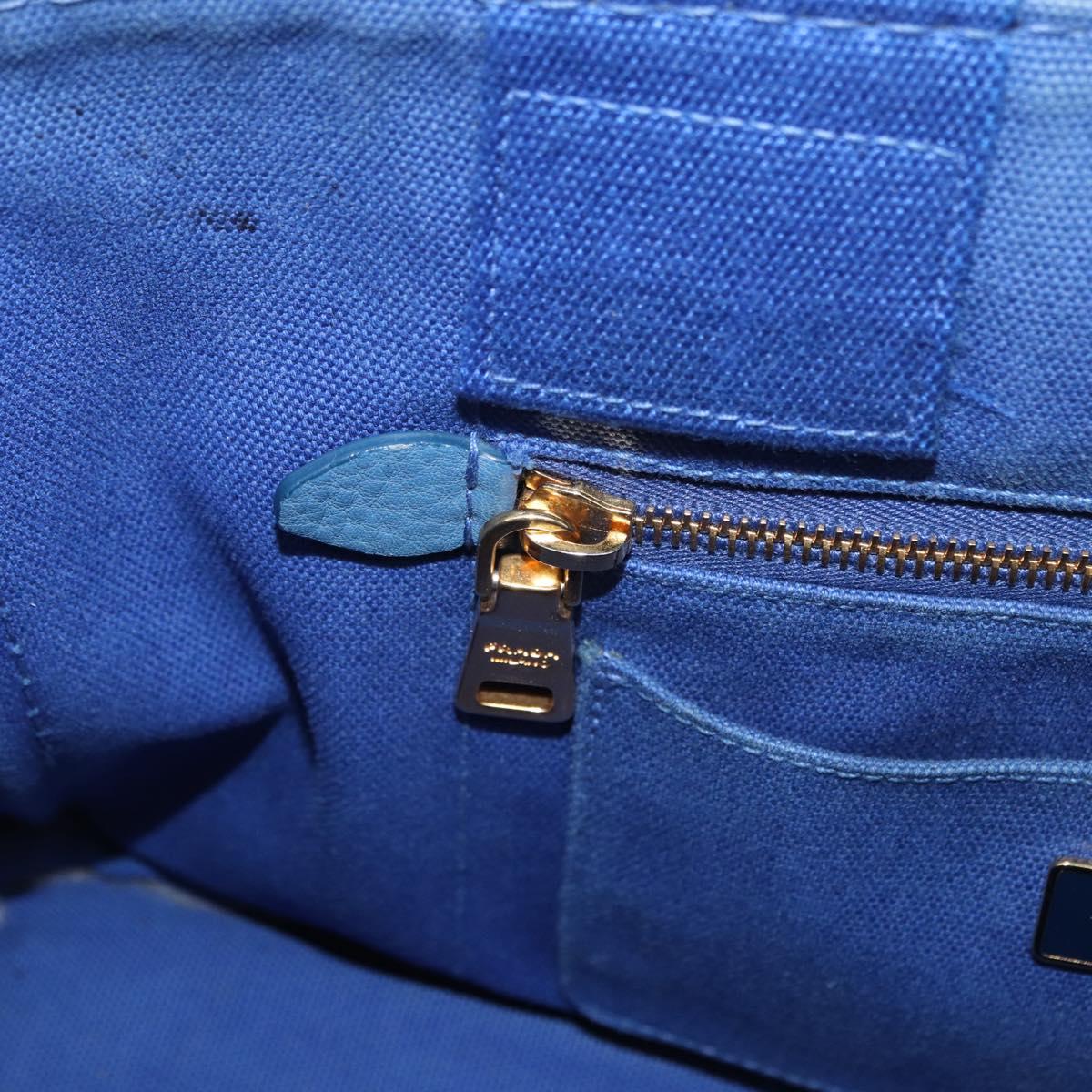 PRADA Canapa MM Hand Bag Canvas Blue Gold Auth 162140