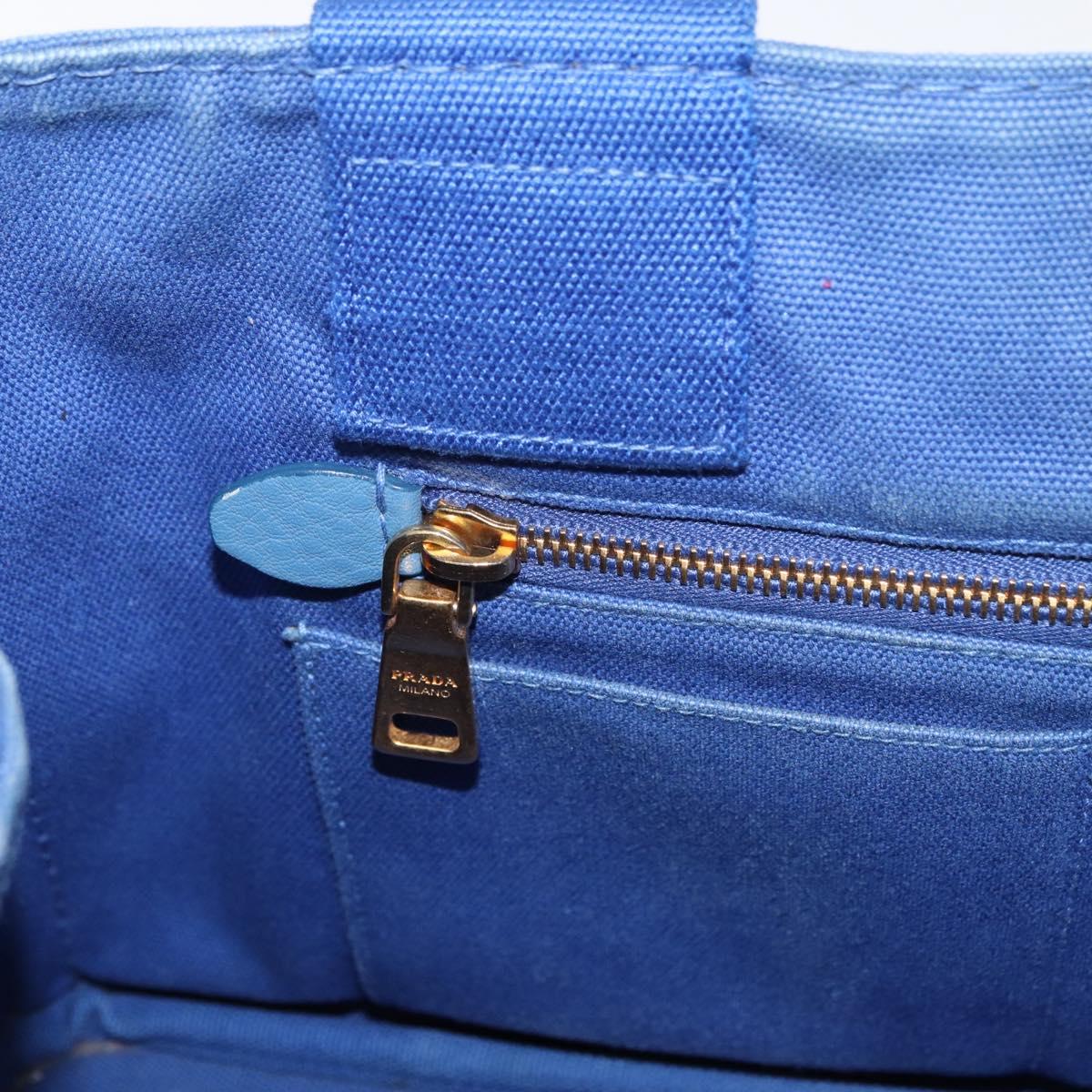 PRADA Canapa MM Hand Bag Canvas Blue Gold Auth 162140